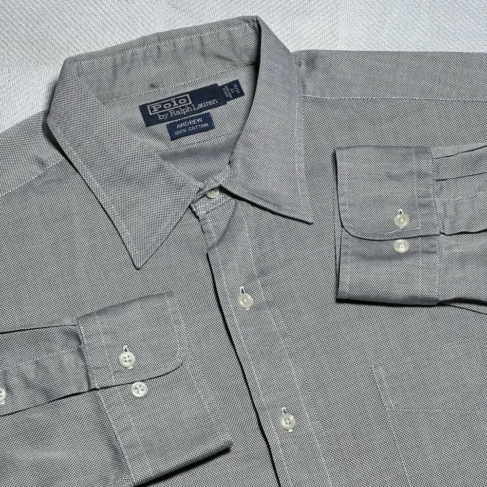 Vintage 90s Polo Ralph Lauren Button Down‎ Shirt Mens 17-34/35 Micro Houndstooth